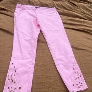 Jessica London Pink Ankle Jeans Floral Cut Out Design Size 18